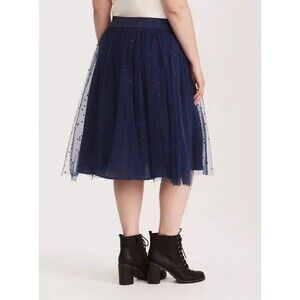 Torrid Mesh Skirt Women 3 (22-24) Blue Midi Swiss Dot Tulle Skater Fairy Ballet